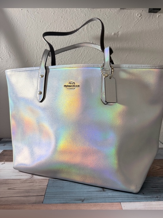 Coach Handbags - Coach Iridescent Tote Bag - Silver with Rainbow Sheen